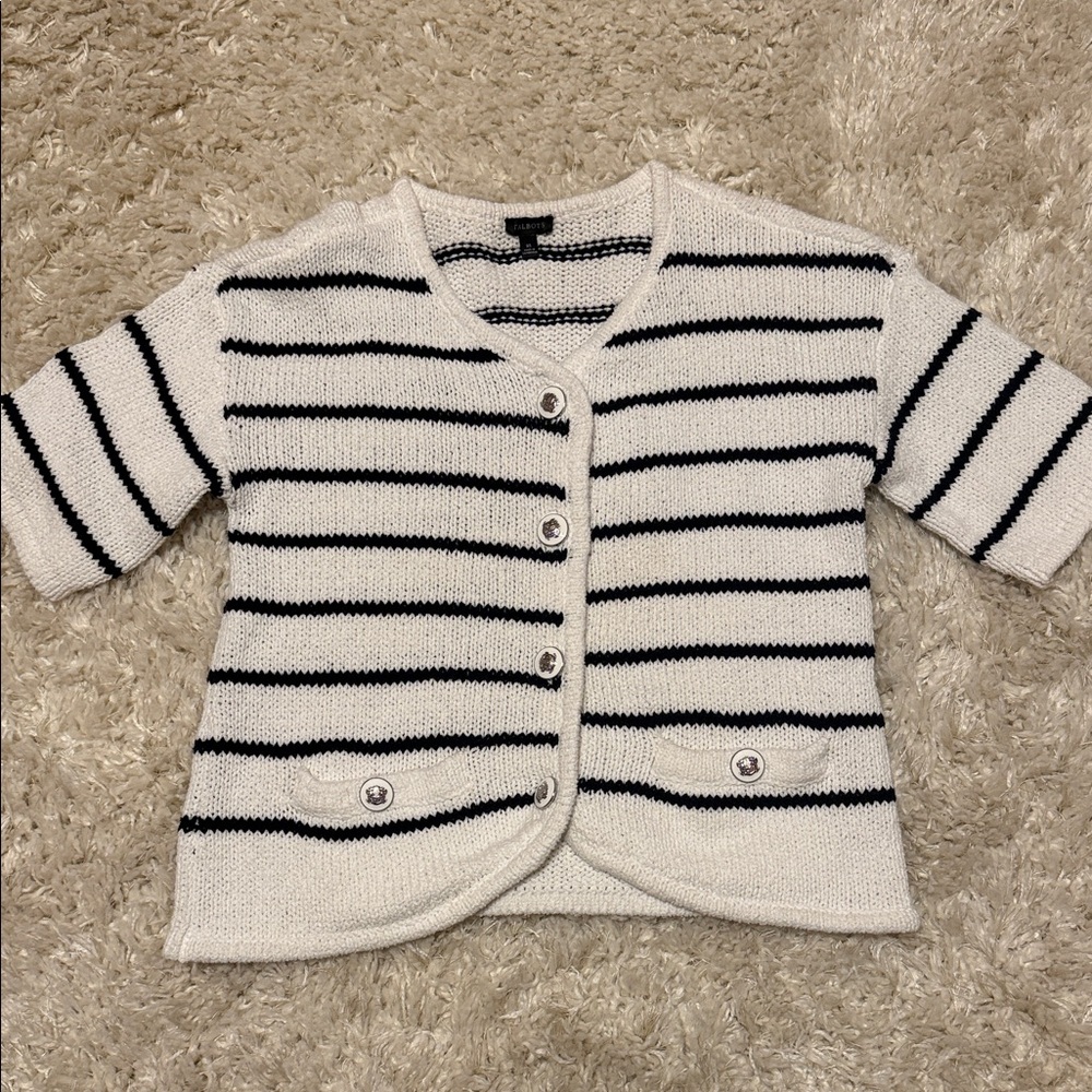 Talbots Navy and White Striped Cardigan